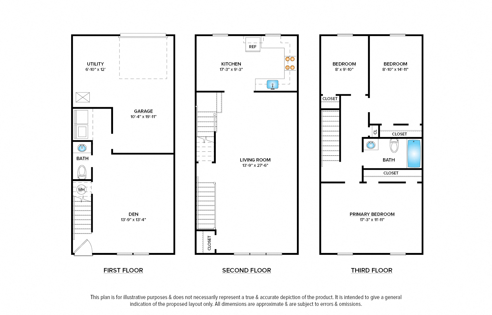 Floor plan for 3 beds, 1.5 baths, 1743 sqft